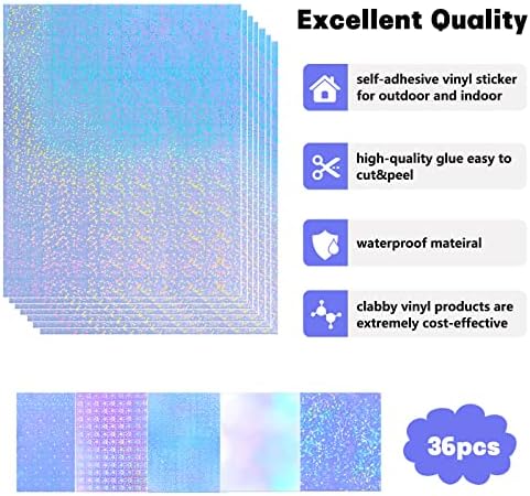36 folhas papel de adesivo holográfico, adesivo de laminação de vinil transparente Auto-adesivo, adesivo de sobreposição transparente papel de adesivo laminado