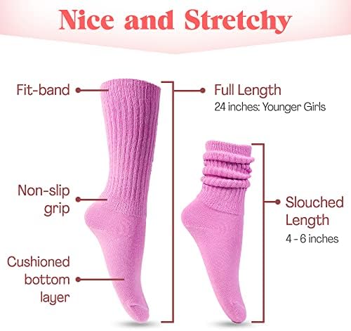 Pés gostosos garotas meias desleixadas 6Pairs for Little Girls Divertido e Knee Colorido High Boot Meias - Perfeito para o crescimento