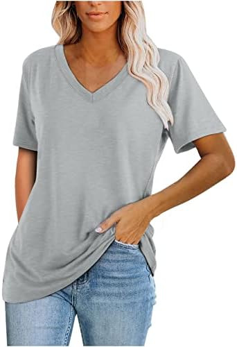 Tampos fofos para mulheres saindo de manga curta Tee de cor sólida Basic V Neck de pescoço solto Bloups Camisas