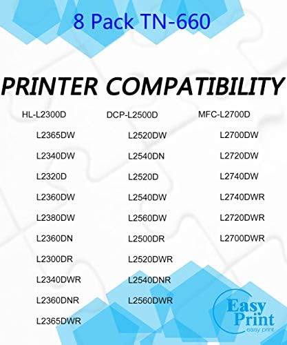 TONE TN660 COMPATÍVEL DE 8-PACO TN-660 Trabalho para irmão HL-L2340DW L2380DW L2340DWR DCP-L2500D DCP-L2540DNR MFC-L2720DW