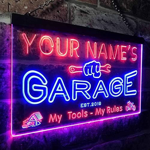 AdvPro personalizou seu nome estas tem tema do tema Garage Man Cave Deco Dual Cor LED NEON SIGN Blue & Red 24 X 16