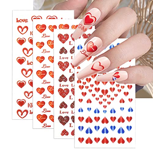 5D adesivos de unhas dos namorados 5D Decalques de unhas do coração Love Kiss unhas Design de unhas auto -adesivas vermelhas azuis