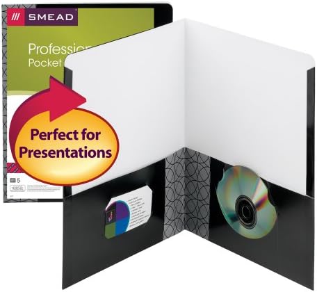 Smead Professional Series Two Pocket File Paster 87937, até 100 folhas, tamanho da carta, preto, 5 por pacote