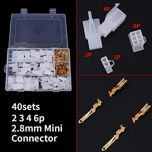 Kit de terminal do conector 40pcs, 2,8 mm 2 3 4 6 conectores de fio de arame Terminal Housing Feminino e kit masculino