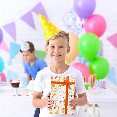 Papel de embrulho de aniversário para crianças meninos meninos meninas, animais design de festas papel embrulhamento,