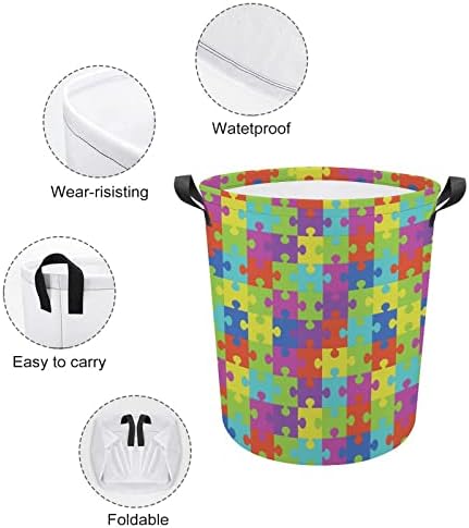 Colorido quebra -cabeça lavanderia cesta de roupa dobrável cesto de lavanderia saco de armazenamento com alças