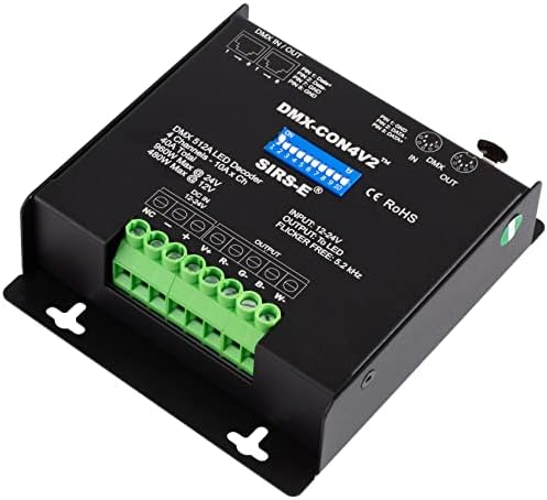 Sirs-e DMX-Con4v2 Decodificador DMX de 4 canais RGB e RGBW Controlador 10A/CH, 12-24V DC, 480-960W