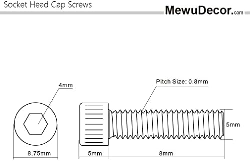 M5-0,8 x 8mm parafusos de tampa da cabeça, aço inoxidável 18-8, unidade de soquete Allen, fio completo, acabamento brilhante, 50