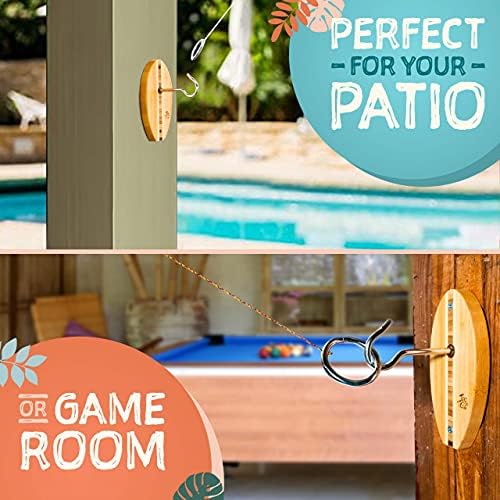 Tiki Toss Ring Toss Game para adultos e crianças - GOJA E GAMES DE ANEL com barbante e ganchos para uso interno, decoração de cavernas