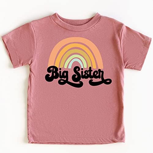 Retro Rainbow Big Sister Irmão Camisa de Anúncio para Baby and Toddler Girls Irmãs Roupas