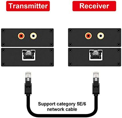 Estéreo Hi-Fi Audio Balun, Extensor de áudio analógico, RCA estéreo para áudio estéreo RCA sobre Cat5e/Cat 6 Extender