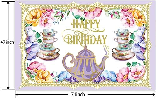 Tea Feliz Aniversário Banner Caso -pano de fundo Booth Props Floral Buise de chá de chá decoração de tema para mulheres