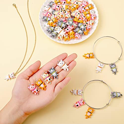 Função 80 peças Charms de gato para jóias Fazendo resina CABELOS PENENTES PENENTES DE CULHOS MISTA BRACELES BRACELES