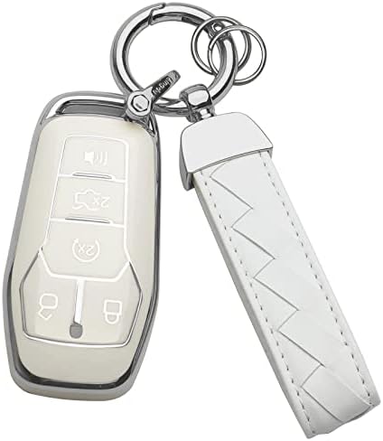 Yonmcfn para Ford e para Lincoln Key FOB Tampa com chaveiro de couro, shell de tecla de botões Soft TPU 5, Fit