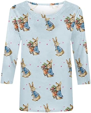 Camisas de Páscoa para mulheres camiseta de impressão de coelho fofo para feliz dia da Páscoa Tees de Páscoa 3/4 Tops de pescoço