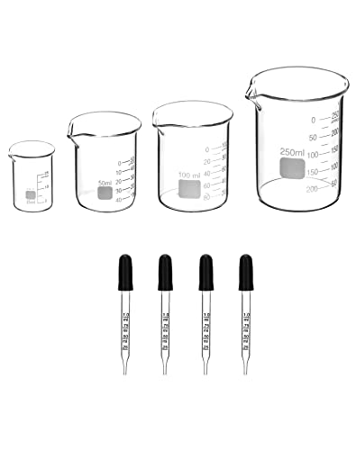 QWWORK GLETER CONFIGURAÇÃO 25ML 50ML 100ML 250ml com 4 PCs 1ml de pipetas de vidro, copo de medição graduada de baixa