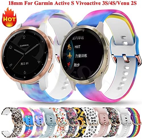 HKTS 18mm Watch Band para C2 para Garmin Vivoactive 3s/4s/venu 2/Active S Rey Silicone Strap Smart EasyFit Acessórios