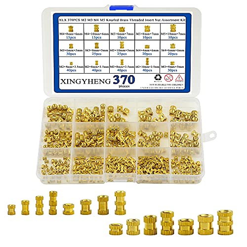 Xingyheng 370pcs 15 valores m2 m3 m4 m5 porcas serrilhadas de bronze fêmea Inserir kit de sortimento de porca de