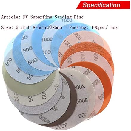 Lixa de polimento e lixamento 20pcs 5 polegadas 125mm Hole Super Fine Fine, lixa à prova d'água macia, 600 a 5000 grão
