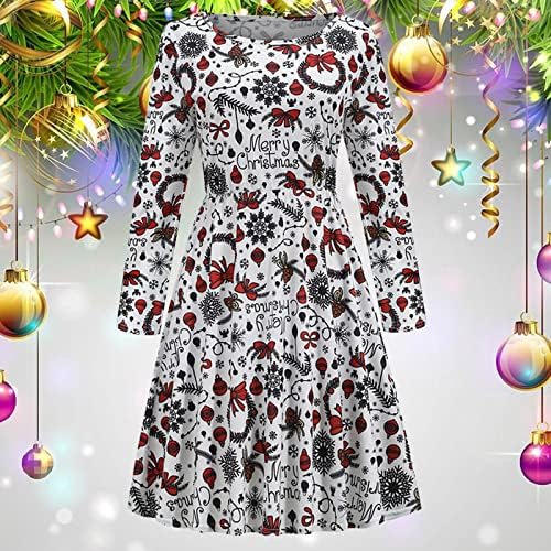 Vestidos de Natal para mulheres de manga comprida pescoço redondo Feliz trabalho vestidos de Natal Vestido de coquetel sem costas