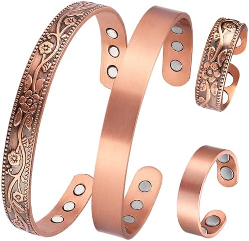 Vicmag 4pcs anel de pulseira magnética de cobre para homens Men Magnet Solid Pure Copper Brasilete Presente
