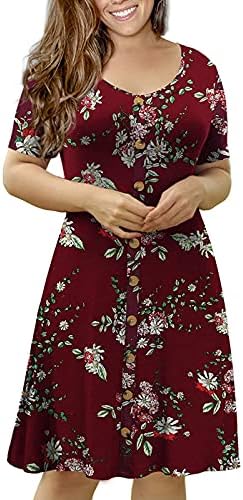 Vestido de camisa casual para camisa de tamanho grande feminino LCZIWO Button Floral Postado Down Midi Dresses Summer Manga curta Vestido