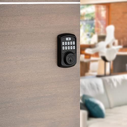 Kwikset 99420-003 Aura Bluetooth Programmable Keypad Door Lock Deadbolt com Segurança do SmartKey, Iron Black