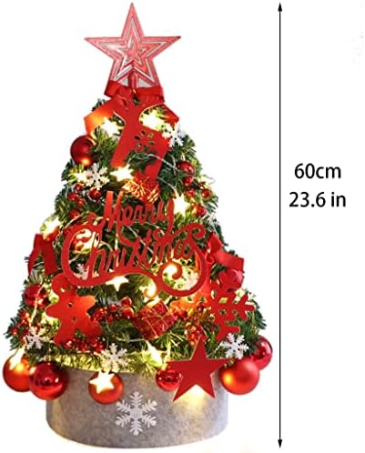 Fifor 23,6 polegadas árvore de Natal de mesa, mini árvore de Natal artificial com luzes de cordas e ornamentos LED, decorações de