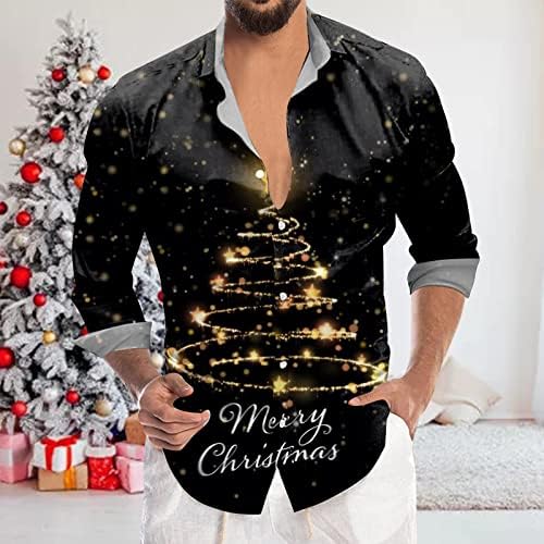 XXBR Christmas Casual Button Down Camisetas Para homens de colarinho comprido colarinho Novelty tops Xmas Snowflake Print