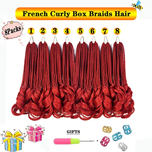 Tornilhas de crochê de cacho francês vermelho de 16 polegadas 8 pacotes, caixa de deusa Branças