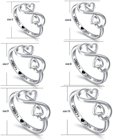 Sterling prateado gravado sempre te amo mãe mãe filha para sempre, tamanho 5-10