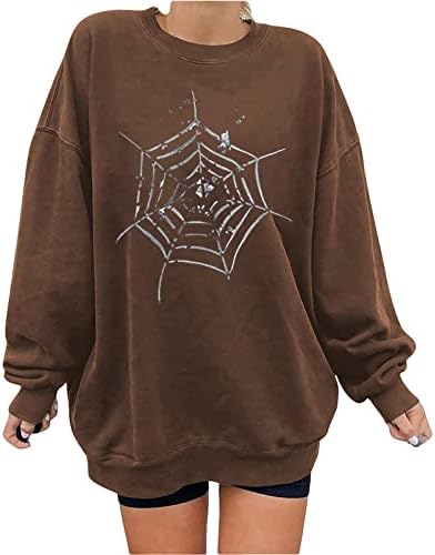 Moletom de tamanho grande casual para mulheres Spider Spider Web Drop ombro camiseta Tops