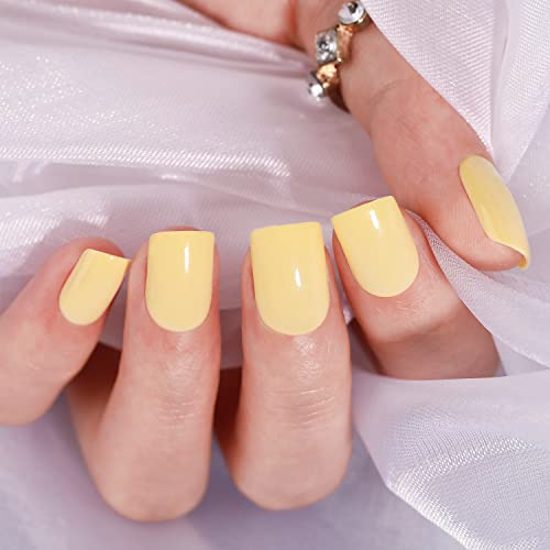 Bettycora Pressione unhas com pincel forte no pacote de cola de unhas, 24 PCs Gel amarelo Pressione nas unhas