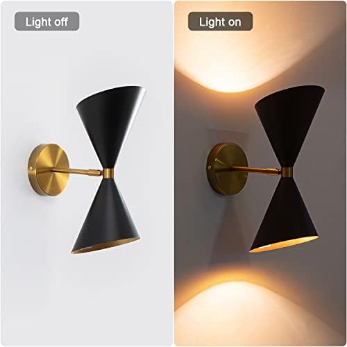 Yongming Cl 2 Light Mid Century Scona, moderna parede de parede fosco preto e dourado para quarto, luminária de vaidade