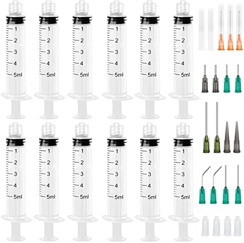 Kit de seringa de cola. 12pcs 5ml Luer Lock Seringes 14GA 16GA 18GA 25GA / 1.5in 1in 0,5in A agulhas e tampa da agulha. Adequado