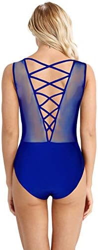 IEFIEL Women's Ballet Dance 3/4 Sleeve Mesh v Back Camisole Gymnastics Leotards Bodysuit