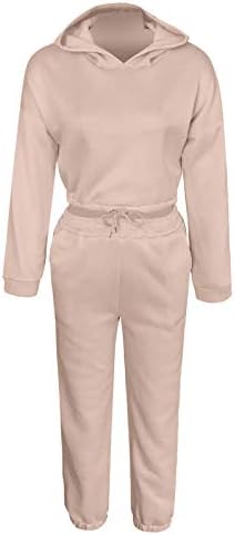 Roupa de tracksuit feminino 2 peças de manga longa moletons com cordão de colheita de colheita e conjunto de calças com cintura