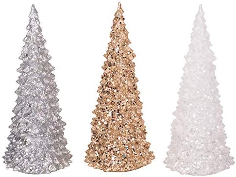 Transpac Imports, Inc. Light Up Tree Metallic Glitter 10 x 4 Figuras de férias de Natal acrílico Conjunto de 3