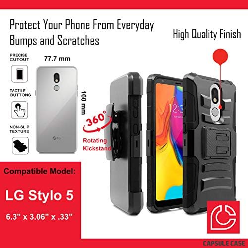 Oyu Case Compatível com LG Stylo 5 [Camada de dupla camada pesada Corrente de combate CLIP CLIP DE CHUPTHTAND CAPA BLACK CASA]