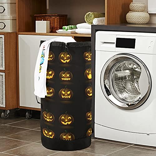 Pumpkin Happy Halloween Laundry Bolsa de lavanderia pesada Mochila com alças de ombro Handles Travel Saco de lavanderia