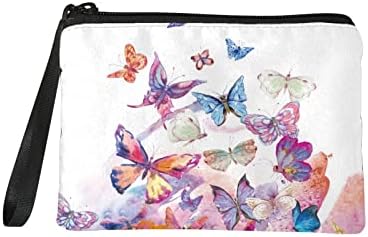 Sacos de maquiagem de borboleta colorida de Bulopur, bolsas cosméticas de borboletas em aquarela com manuseado com zíper