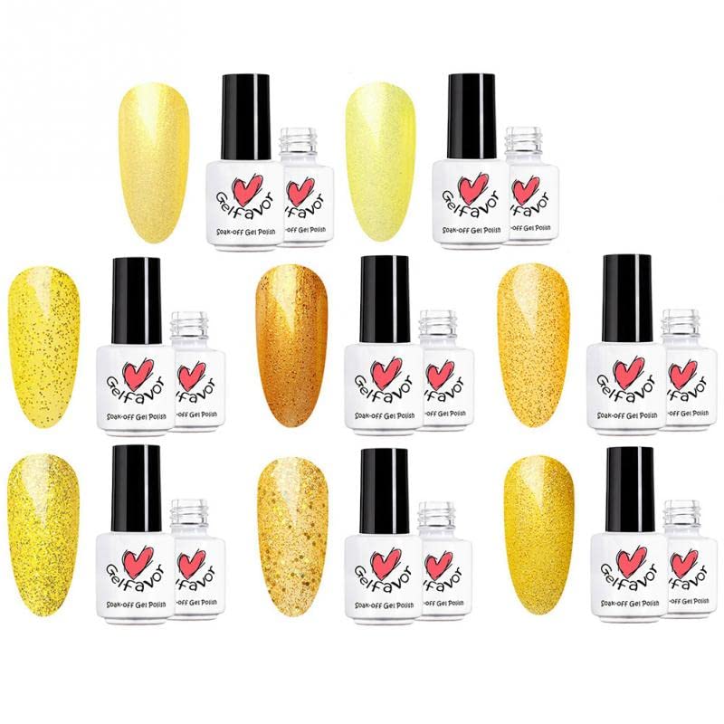 8 cores 7ml série de glitter amarelo esmalte esmalte polonês diy gel uv unhas unhas