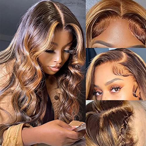 Destaque ombre renda perucas dianteiras cabelos humanos 4/27 Mel Londe Body Wave Wigs para mulheres negras 13x4 HD Perucas