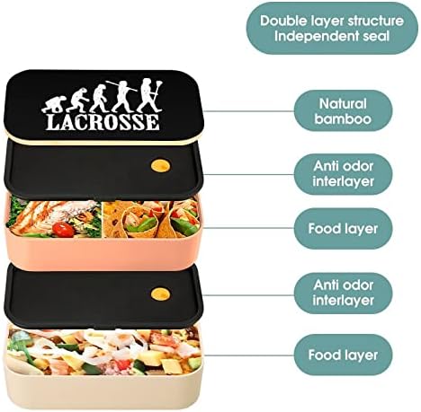 Lacrosse Evolution Graphic Lacross Player Double Camada Bento lancheira Bento com utensílios de utensílios Almoço empilhável