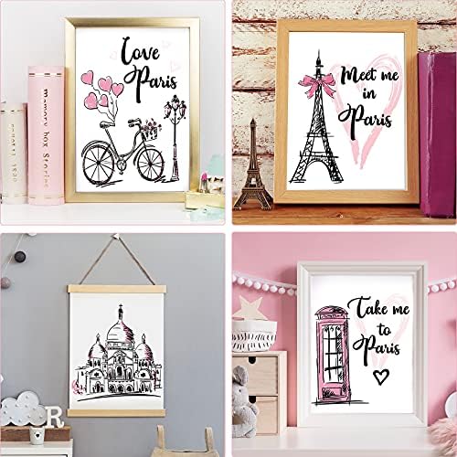 4 peças Paris Wall Art Prints, Pink Eiffel Tower Telephone Booth Romantic Paris Room temático sem moldura Decoração de pôster para