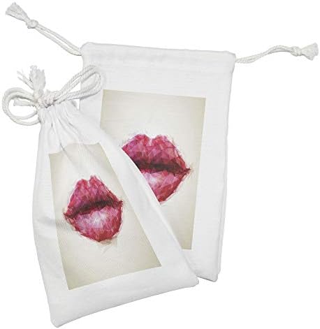 Conjunto de bolsas de tecido de arte abstrata de Ambesonne de 2, estilo poligonal lábios lábios triângulos fractal