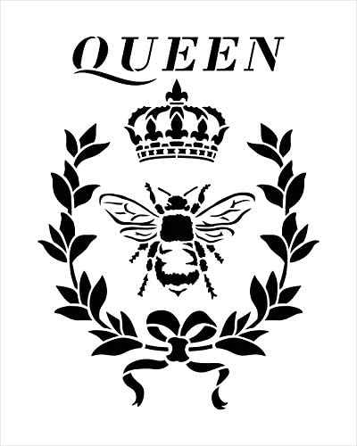 Estêncil de abelha queen com coroa e louro por Studior12 | Decoração de casa da fazenda DIY | Fleur de Lis Wreath Word Word Art