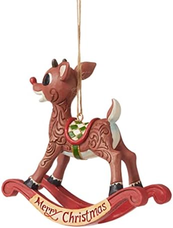 Enesco Rudolph As tradições de renas de nariz vermelho de Jim Shore Balking Horse Hanging Ornament, 3,54 polegadas, multicolor