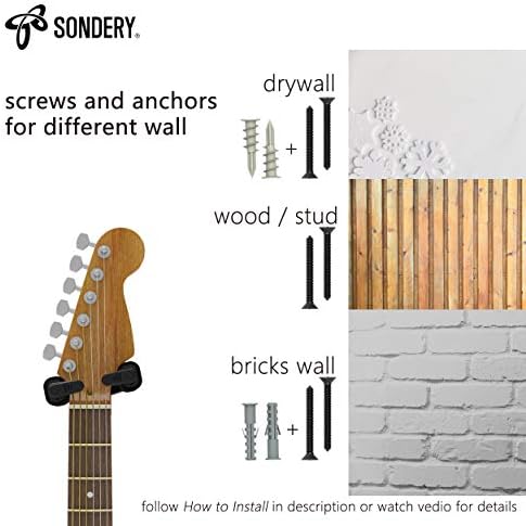 Sondery Guitar Wall Mount Hanger, trava automática e suporte de gancho ajustável para guitarra acústica e elétrica, ukulele,