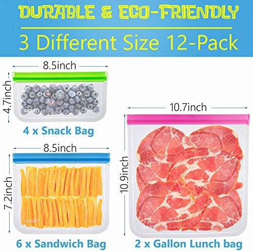 Sacos de armazenamento reutilizáveis ​​- 12 pacote BPA Bolsa de congelador grátis Recipiente de comida para Sous vide lanche